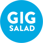 Gig Salad business logo, a blue circle with white letters spelling the words "Gig Salad"